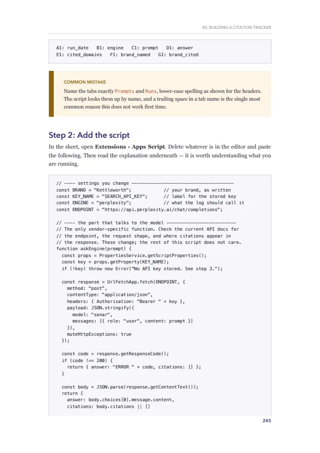 Page 245 of The AI Search Handbook: The tracker, in full.